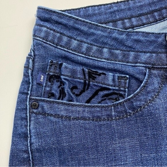 Lee Jeans Womens W33 Blue Embroidered Pockets Slender Secret Wide Leg Ladies - Picture 5 of 9